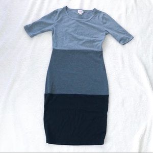 LuLaRoe Julia Dress Color Block Black Gray XXS